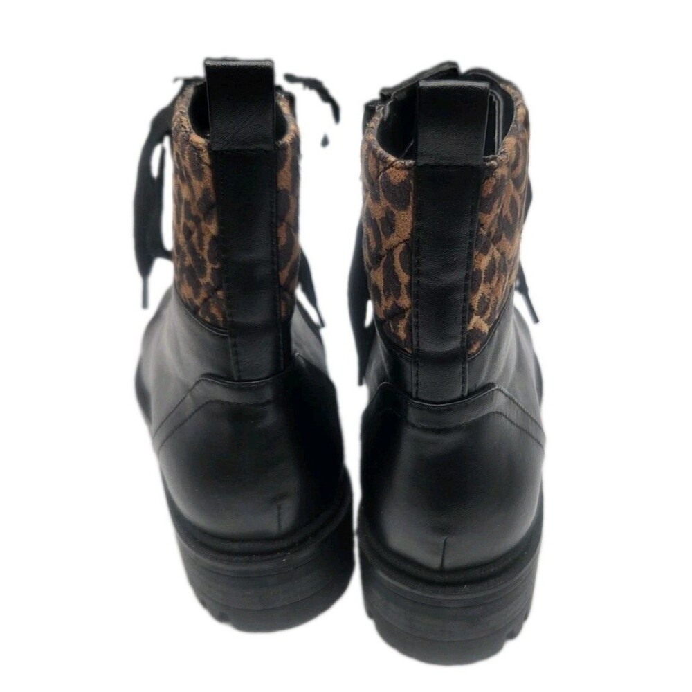 Nine West Wylie Boot Size 8 Black Lace Up Animal Print Accent - Picture 8 of 9